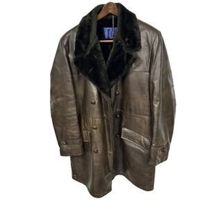 Mens Skalar Brown Leather Coat With Faux? Fur Lining Size 42 - HBN